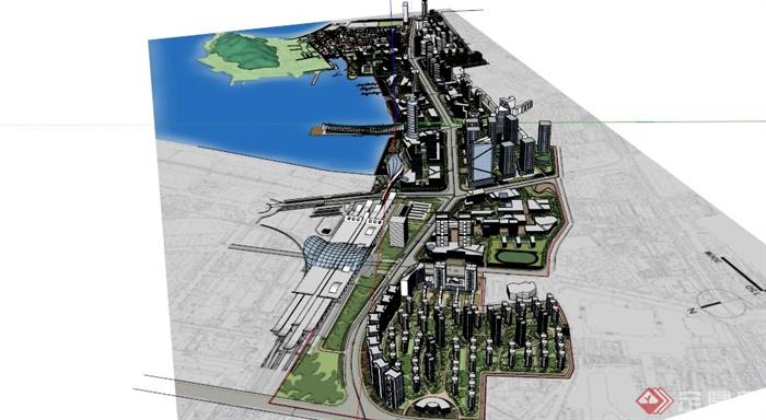 一个滨海城市城规设计SU模型(4)