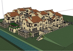 某住宅小区欧式联排别墅建筑设计SU(草图大师)模型