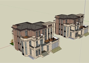 三层欧式独栋别墅设计SU(草图大师)模型