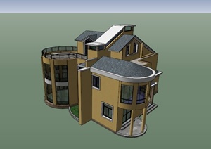 现代两层住宅别墅建筑设计SU(草图大师)模型
