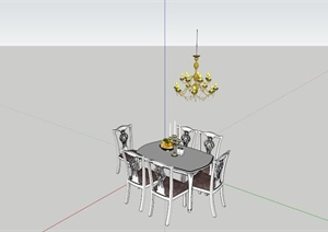简约欧式六人餐桌椅组合SU(草图大师)模型