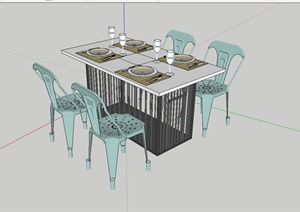 某现代风格餐馆四人餐桌椅设计SU(草图大师)模型