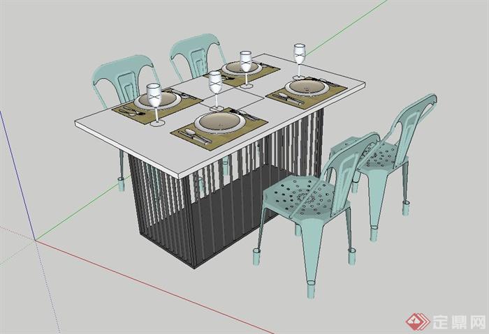 某现代风格餐馆四人餐桌椅设计su模型(2)