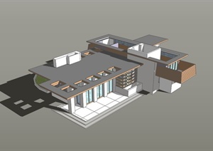 赖特设计单层住宅建筑SU(草图大师)模型