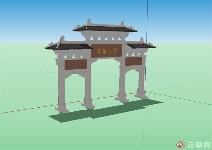 古典中式风格商业古街牌坊门设计su模型(1)