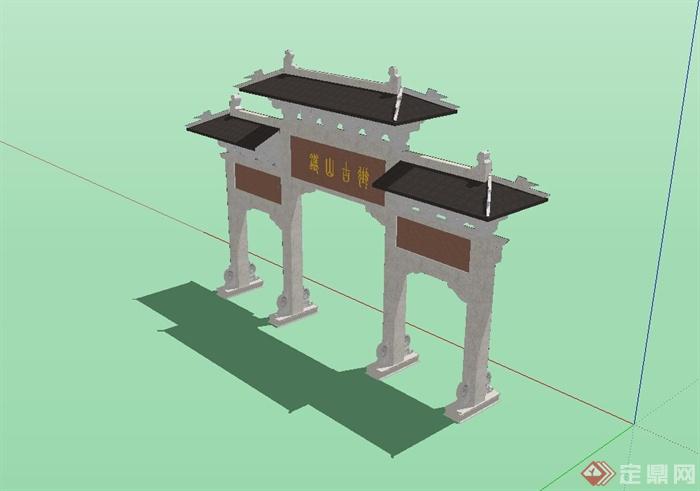 古典中式风格商业古街牌坊门设计su模型(2)