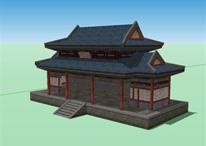 古典中式风格戏台及建筑设计SU(草图大师)模型