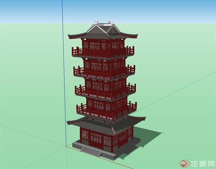 某古典中式风格多层塔阁楼设计su模型(1)