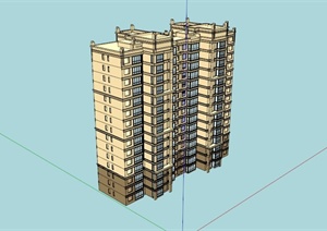 简约欧式高层住宅建筑设计SU(草图大师)模型