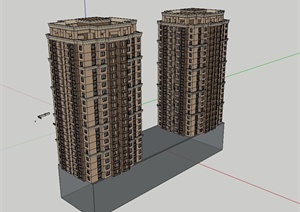 某现代两栋住宅楼设计SU(草图大师)模型