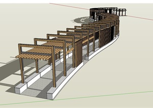 现代弧形木长廊架设计SU(草图大师)模型