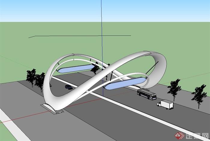 某现代公路门拱设计su模型(1)