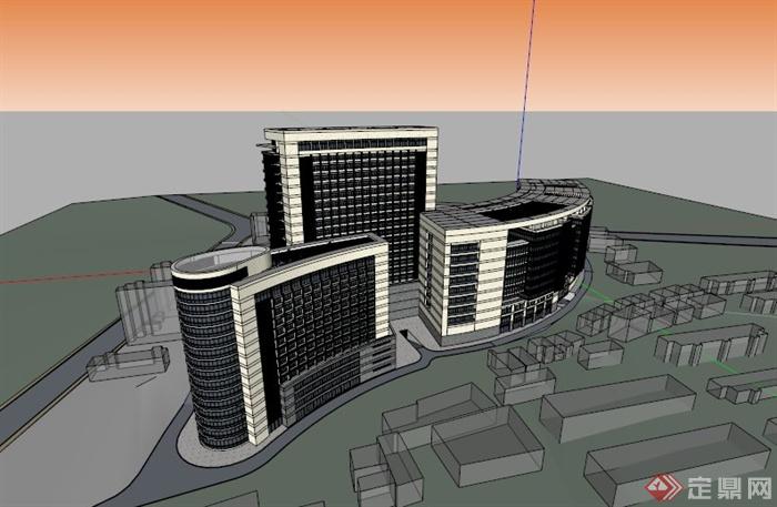 三栋高层医院建筑SU模型(1)