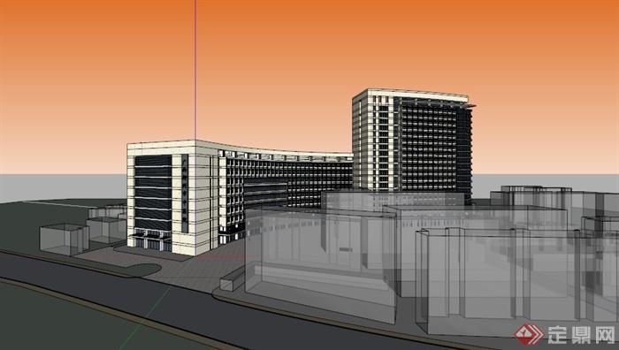 三栋高层医院建筑SU模型(3)