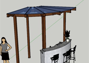 现代廊架兼烧烤台和吧台设计SU(草图大师)模型