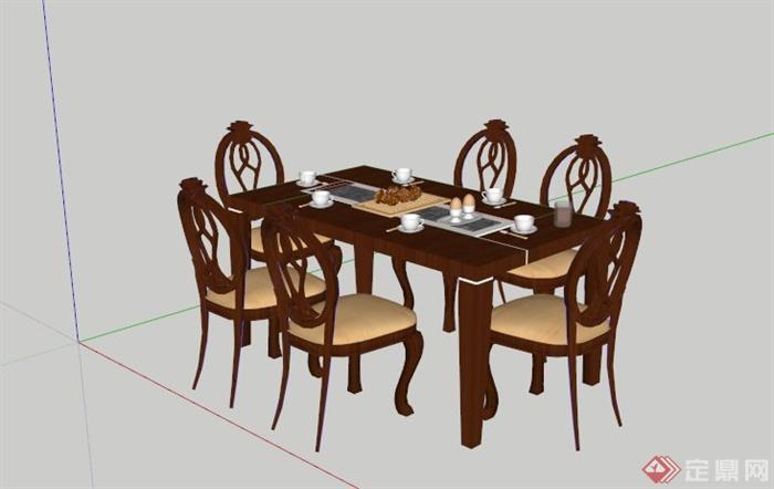 六人餐桌组合SU模型(1)
