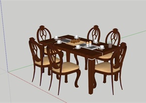 六人餐桌组合SU(草图大师)模型