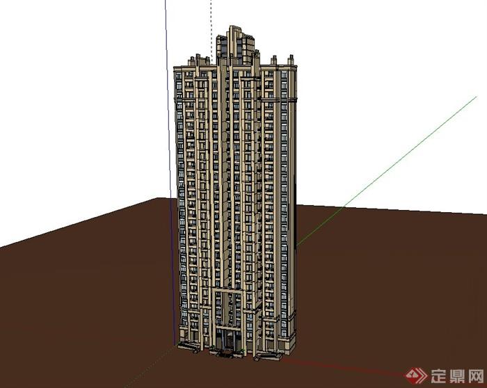 某现代风格住宅小区超高层住宅楼设计su模型(1)