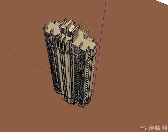某现代风格住宅小区超高层住宅楼设计su模型(3)