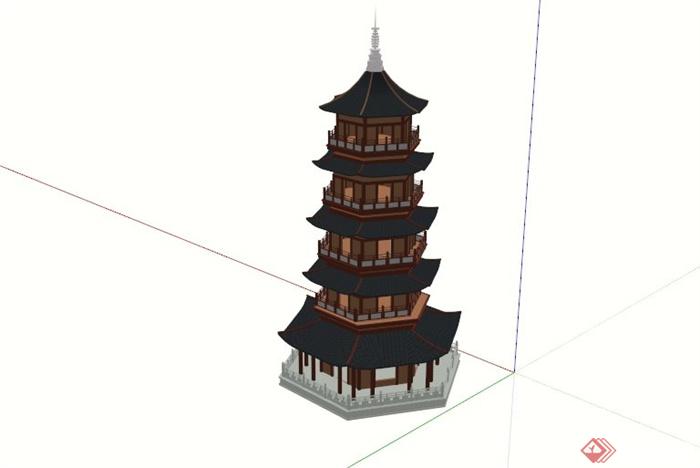古典中式六角塔SU模型(1)
