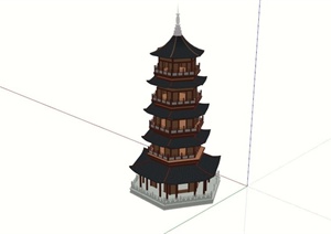 古典中式六角塔SU(草图大师)模型