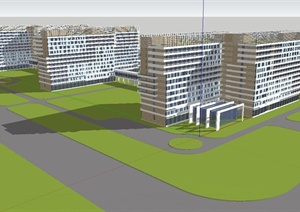 某现代风格大型医疗医院建筑设计SU(草图大师)模型