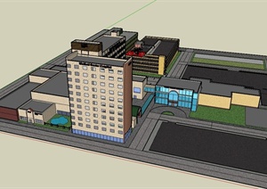 某现代风格整体的医院建筑设计SU(草图大师)模型