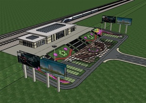 某现代风格火车站建筑及广场设计SU(草图大师)模型