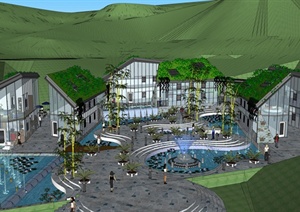 山水间生态酒店建筑设计SU(草图大师)模型