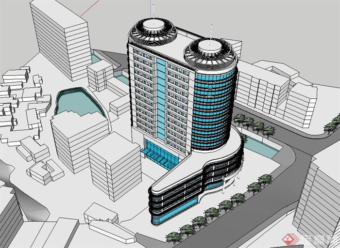 某现代精致详细医院大楼设计SU模型(3)
