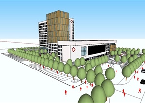 某现代风格医院建筑及详细规划设计SU(草图大师)模型