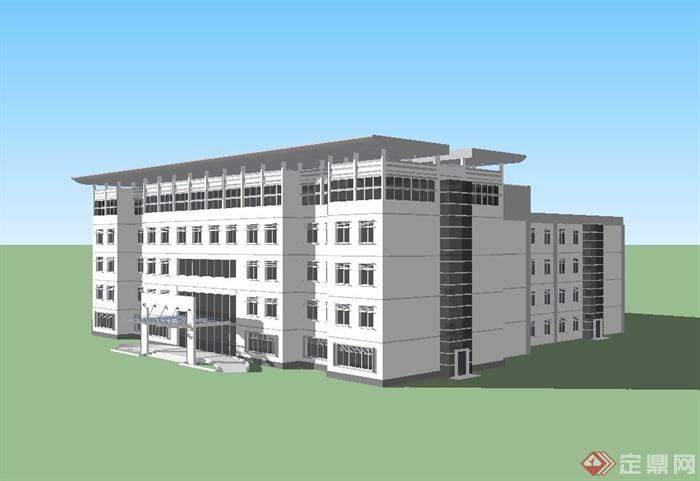 某现代风格医院大楼建筑SU模型(1)