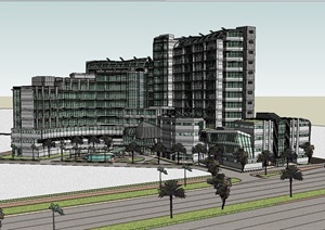现代风格沿街医院完整楼设计SU(草图大师)模型