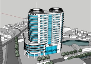 现代简约高层医院建筑SU(草图大师)模型