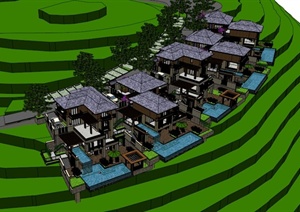 东南亚风格坡地度假别墅SU(草图大师)模型