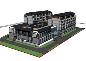 某现代中式风格医院建筑设计SU(草图大师)模型