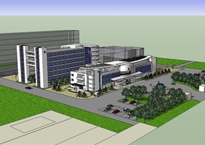现代风格医院建筑及部分景观设计SU(草图大师)模型