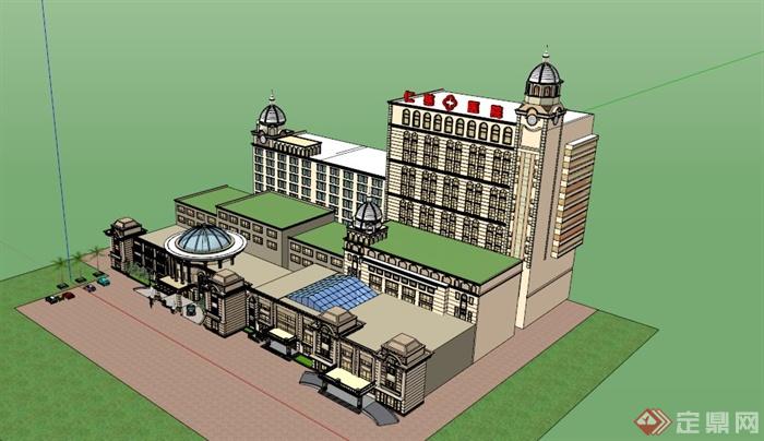 欧式造型医院建筑SU模型(1)