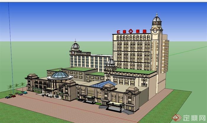 欧式造型医院建筑SU模型(3)