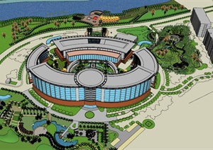 海南某现代圆形造型医院建筑设计SU(草图大师)模型
