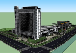 某现代风格完整的医院建筑及景观设计SU(草图大师)模型