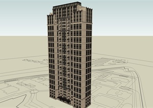 新古典主义高层住宅楼建筑设计SU(草图大师)模型