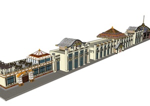 泰国风格沿街商业楼建筑设计SU(草图大师)模型