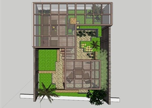 现代中式屋顶花园景观设计SU(草图大师)模型素材