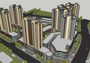 某现代商业住宅楼以及居住小区规划设计SU(草图大师)模型