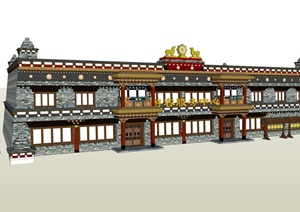 藏式风格游客服务中心建筑设计SU(草图大师)模型