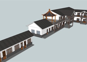 现代中式农家乐建筑设计SU(草图大师)模型