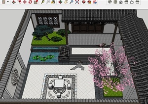 新中式风格庭院景观方案Su精细设计模型