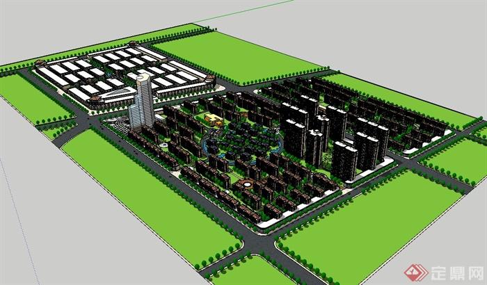 某混搭小区住宅建筑及景观设计su模型(1)