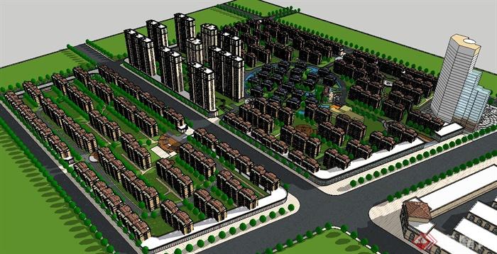 某混搭小区住宅建筑及景观设计su模型(3)